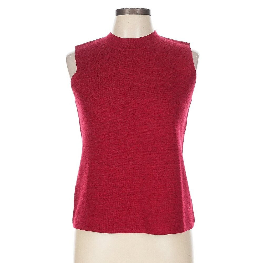 Vintage Eileen Fisher Petite Wool Mock Neck Sleeveless Top Red PL - Picture 2 of 5